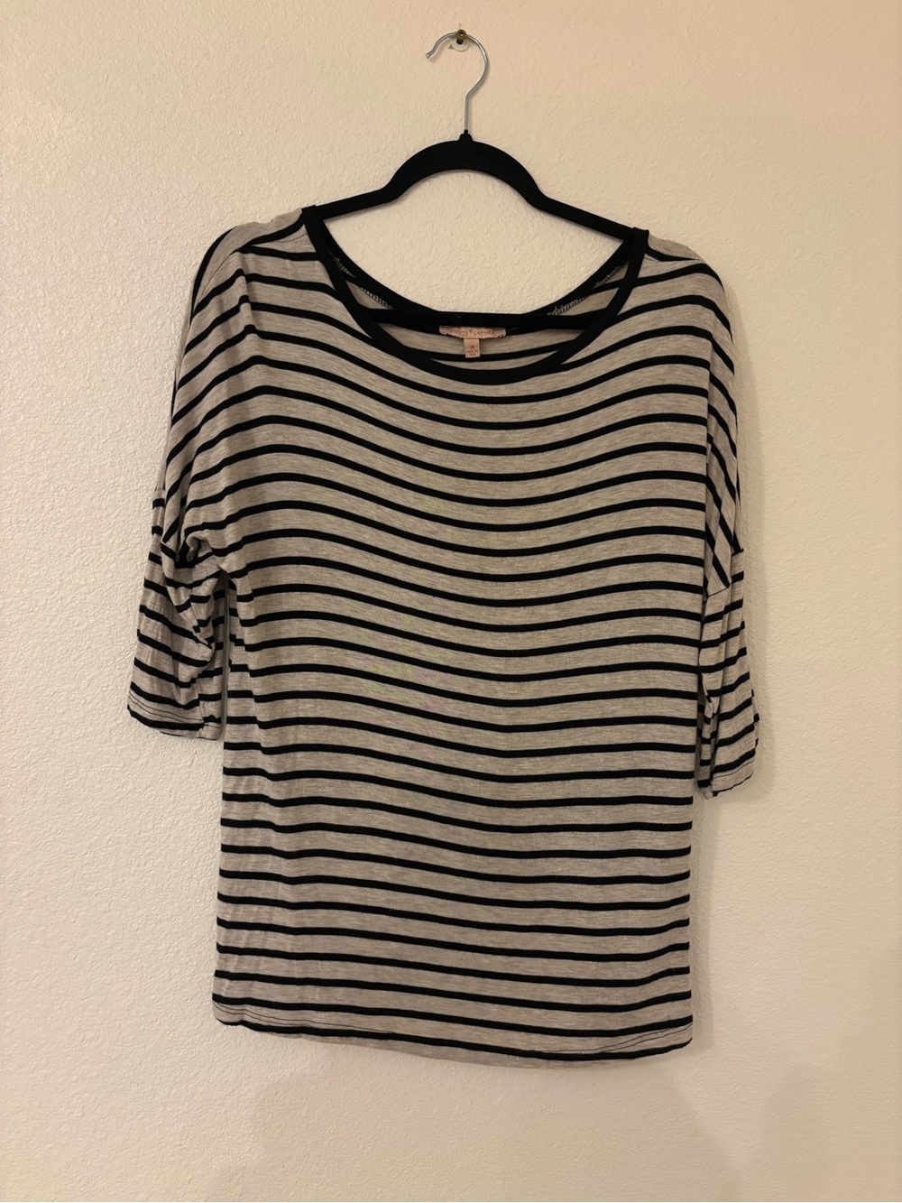 Gibson Latimer Black and Cream Striped Boatneck Top